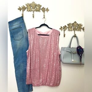 Sleeveless Pink Sequin Party Top